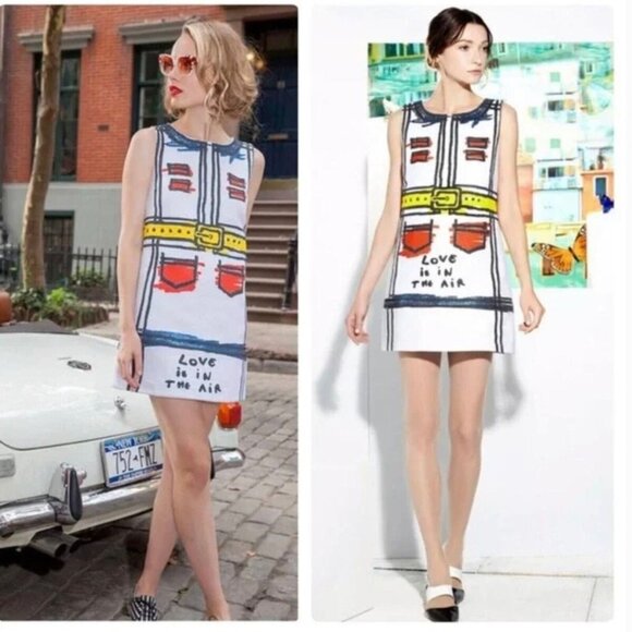 Alice + Olivia Love Is In The Air Trompe L'oeil WHITE BLUE MINI SHIFT DRESS 8 - Picture 15 of 15